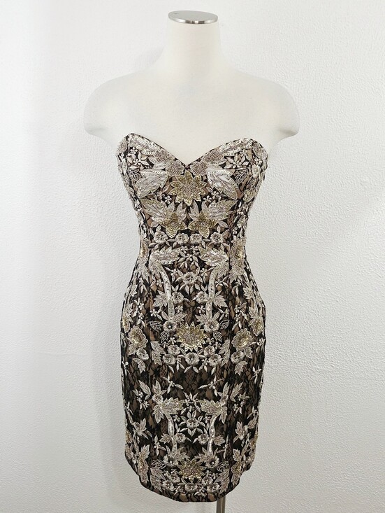 Sue Wong Dresses & Skirts - Sue Wong Nocturne beaded floral embroidered strapless mini dress gold women's 6